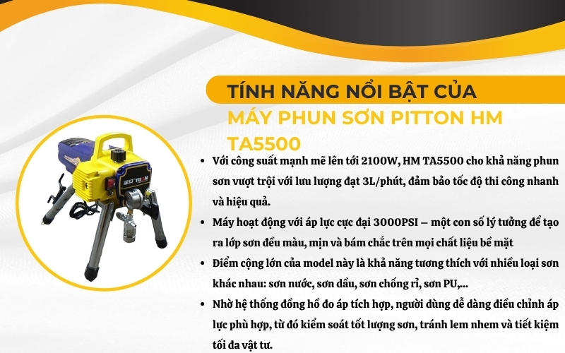 Tính năng nổi bật của máy phun sơn pitton HM TA5500