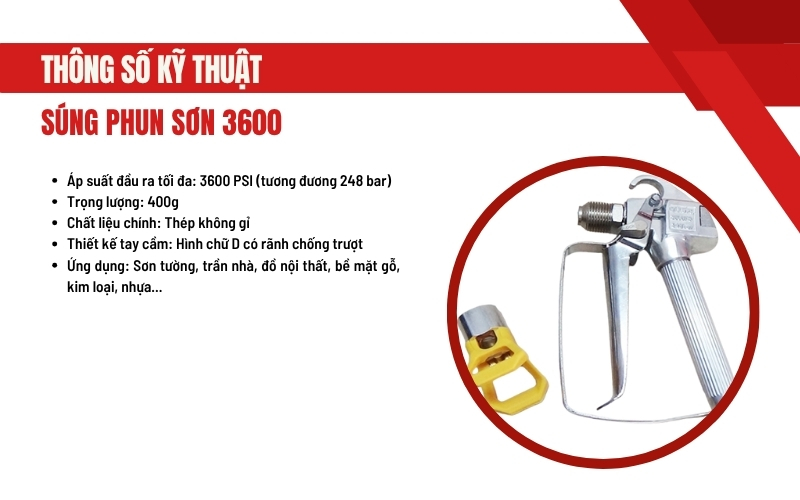 Thông số kỹ thuật của súng phun sơn 3600