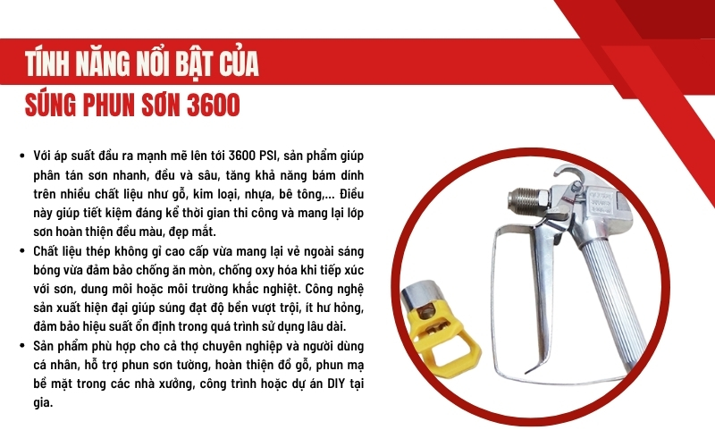 Tính năng nổi bật của súng phun sơn 3600