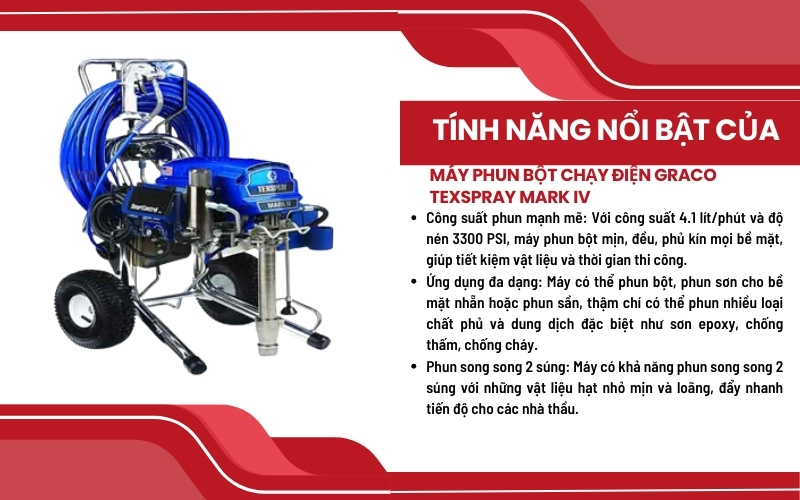 Tính năng nổi bật của Máy Phun Bột Chạy Điện Graco TexSpray Mark IV