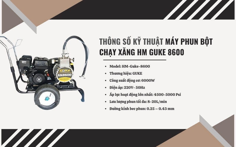 Thông số kỹ thuật của máy phun bột chạy xăng HM Guke 8600