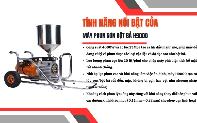  Đặc điểm và tính năng nổi bật của máy phun sơn bột bã H9000