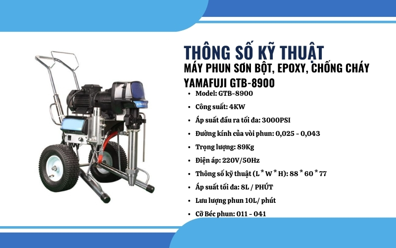 hông số kỹ thuật của máy phun sơn bột Yamafuji GTB-8900