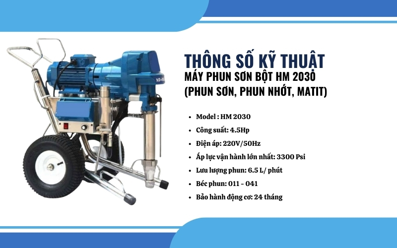 Thông số kỹ thuật của máy phun sơn bột HM 2030