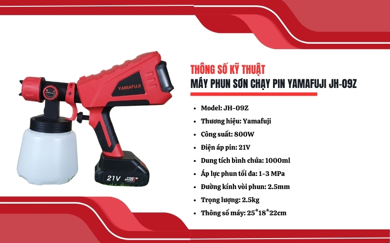 Thông số kỹ thuật của máy phun sơn chạy pin Yamafuji JH-09Z