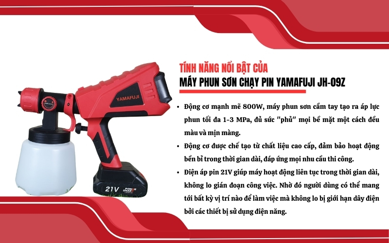 Tính năng nổi bật của máy phun sơn chạy pin Yamafuji JH-09Z