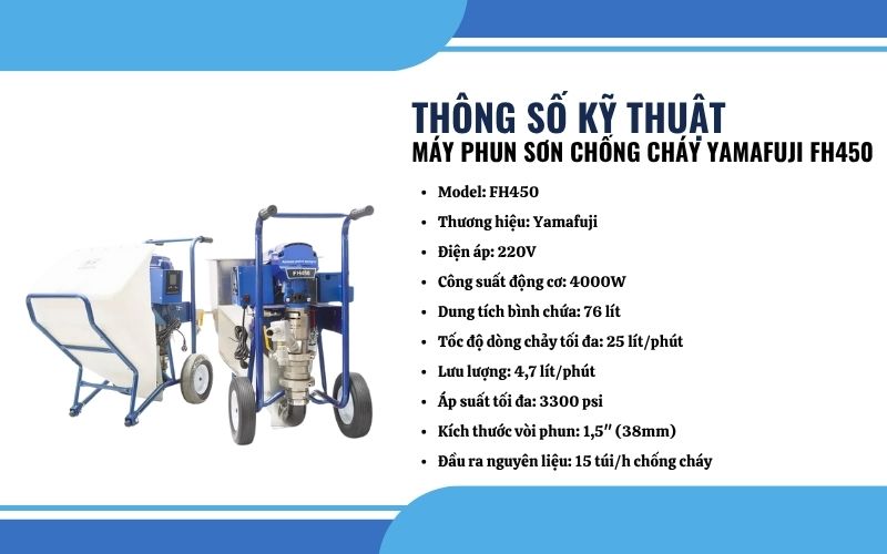 Thông số kỹ thuật của máy phun sơn chống cháy Yamafuji FH450