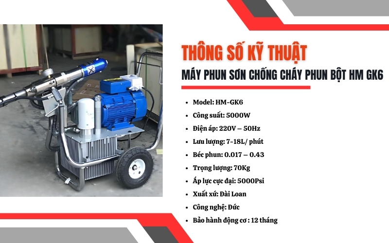 Thông số kỹ thuật máy phun sơn chống cháy phun bột HM GK6