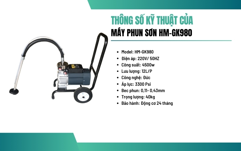 Thông số kỹ thuật máy phun sơn đầu inox HM 990