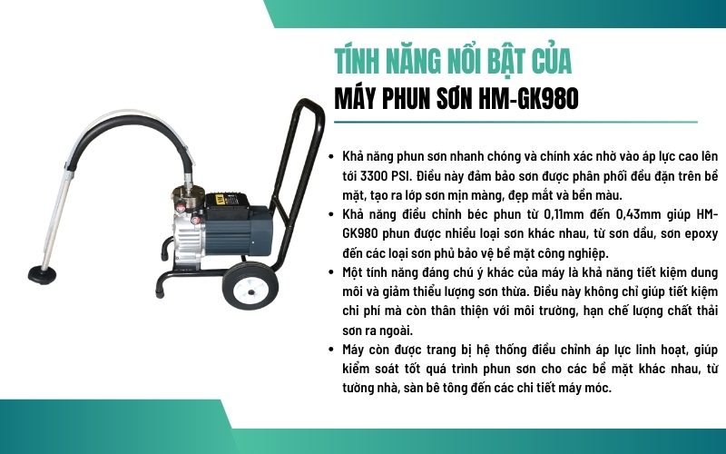 Tính năng nổi bật của máy phun sơn đầu inox HM 990