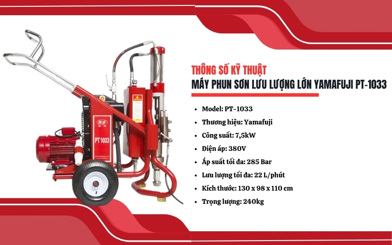 Thông số kỹ thuật của máy phun sơn lưu lượng lớn Yamafuji PT-1033
