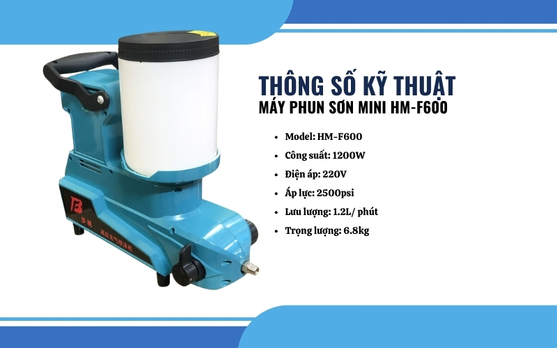 Thông số kỹ thuật của máy phun sơn mini HM-F600