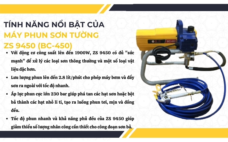 Đặc điểm và tính năng nổi bật của máy phun sơn ZS 9450 (BC-450)