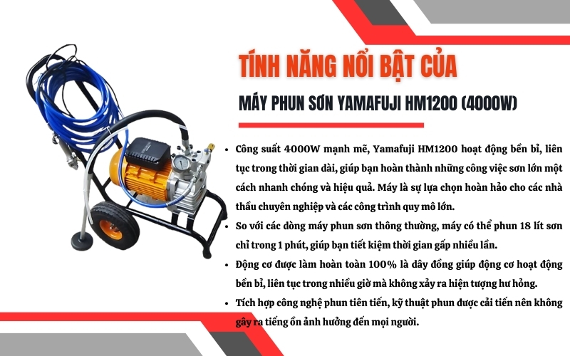 Tính năng nổi bật của máy phun sơn Yamafuji HM1200 (4000W)