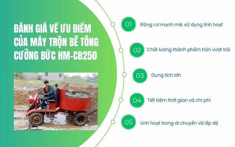 Đánh giá về ưu điểm của Máy trộn bê tông cưỡng bức HM-CB250