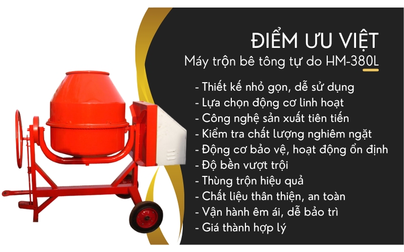 Điểm ưu việt của Máy trộn bê tông tự do HM-380L