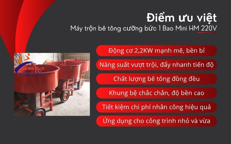 Điểm ưu việt của máy trộn bê tông cưỡng bức 1 Bao Mini HM 220V