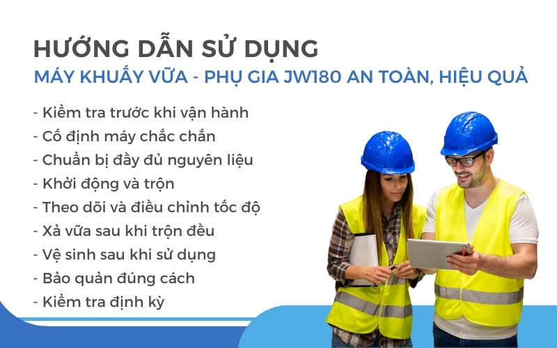 Hướng dẫn sử dụng Máy khuấy vữa - phụ gia JW180 an toàn, hiệu quả