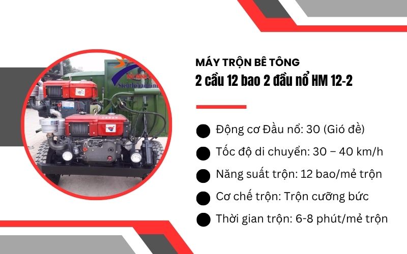 Máy trộn bê tông 2 cầu 12 bao 2 đầu nổ HM 12-2