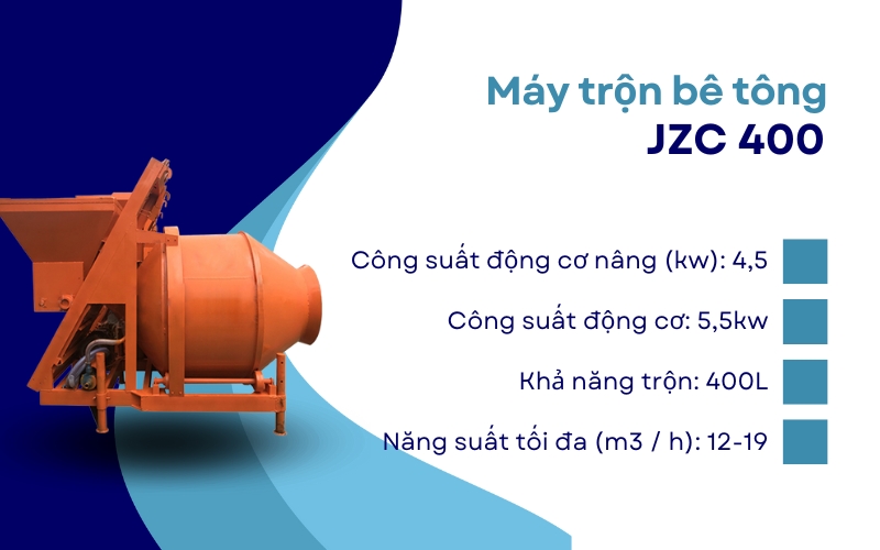 Máy trộn bê tông JZC 400 (JZC 350 gầu trượt)
