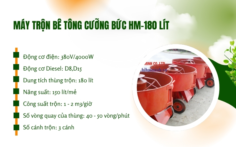 Máy trộn bê tông cưỡng bức HM-180 lít