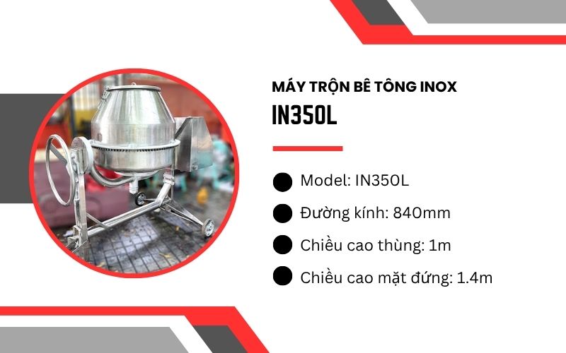 Máy trộn bê tông inox IN350L