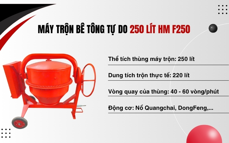 Máy trộn bê tông tự do 250 lít HM F250