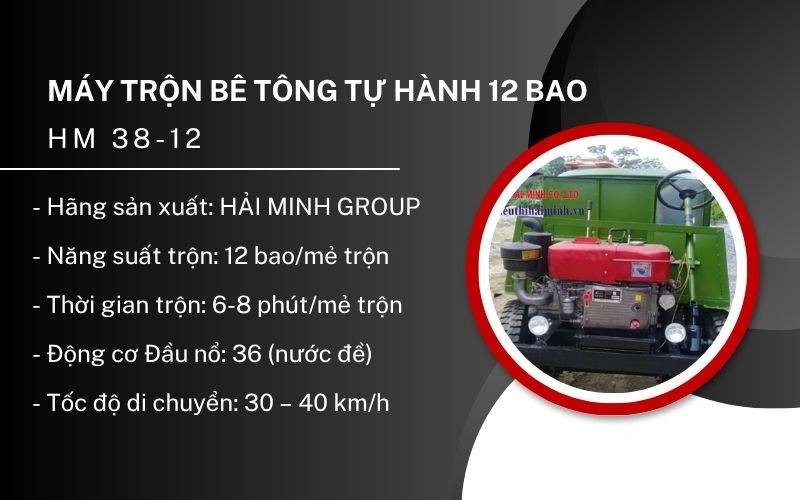 Máy trộn bê tông tự hành 12 bao HM 38-12