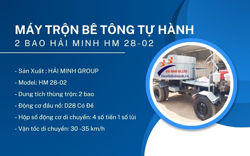 Máy trộn bê tông tự hành 2 bao Hải Minh HM 28-02
