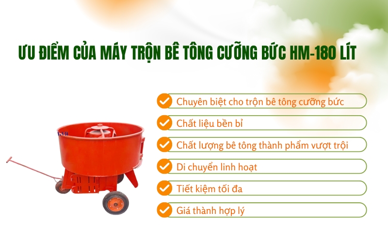 Ưu điểm của máy trộn bê tông cưỡng bức HM-180 lít