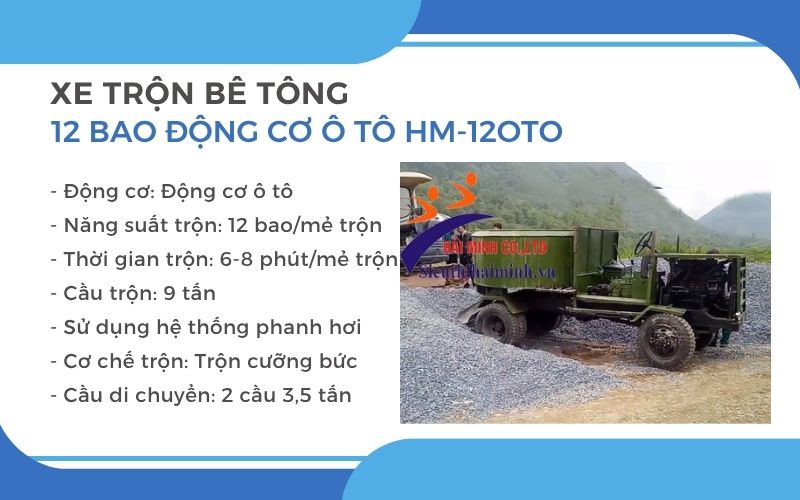 Xe trộn bê tông 12 bao động cơ ô tô HM-12OTO