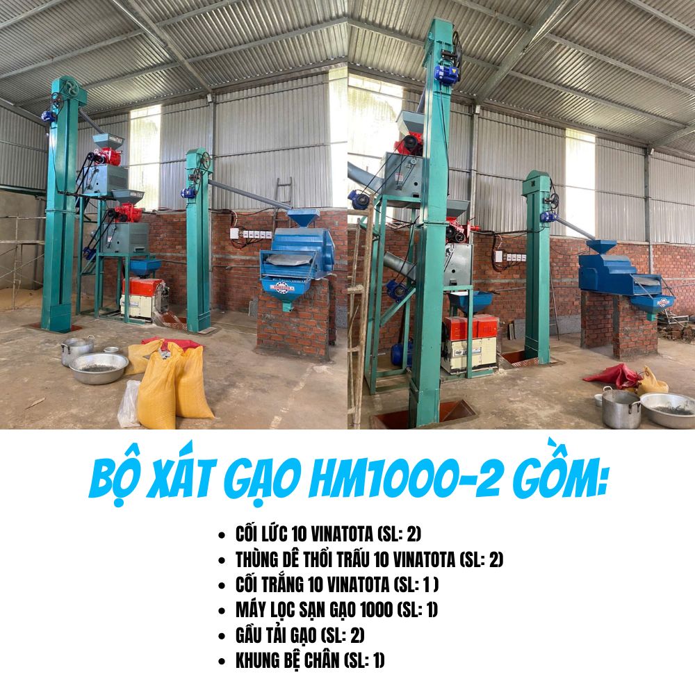 Bộ máy xay xát tự động tải lúa 2 gầu múc HM1000