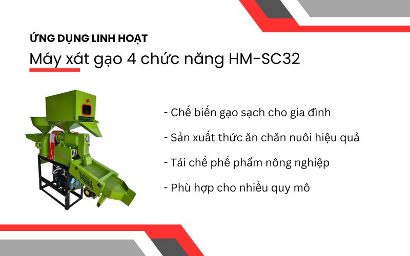 Ứng dụng linh hoạt của máy xát gạo 4 chức năng HM-SC32