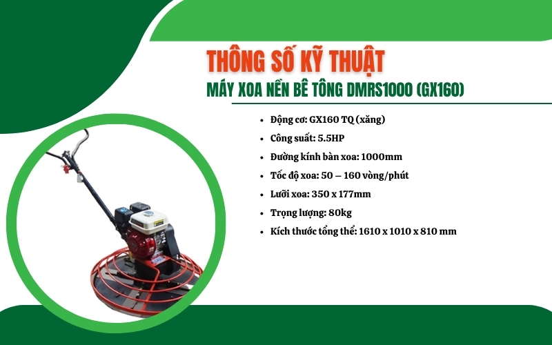 Thông số kỹ thuật của Máy xoa nền bê tông DMRS1000 (GX160)