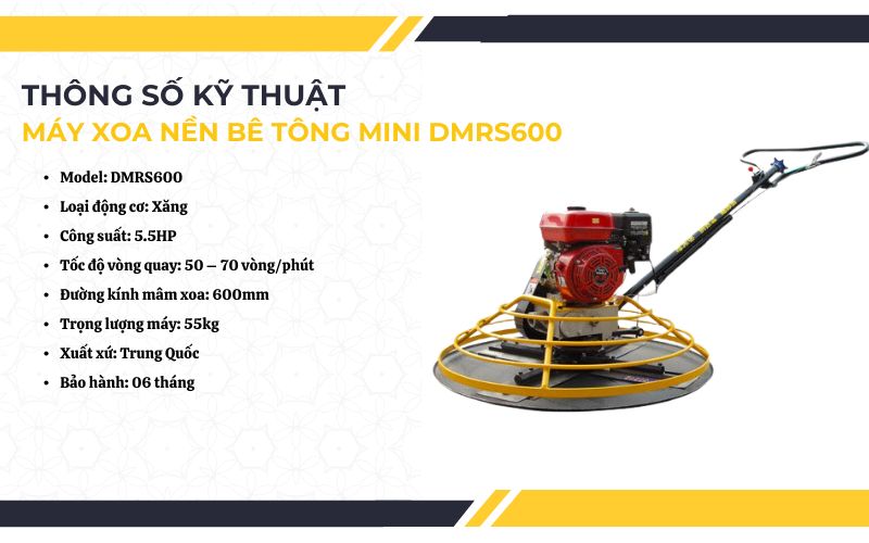 Thông số kỹ thuật của Máy xoa nền bê tông mini DMRS600