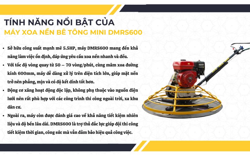 Tính năng nổi bật của Máy xoa nền bê tông mini DMRS600