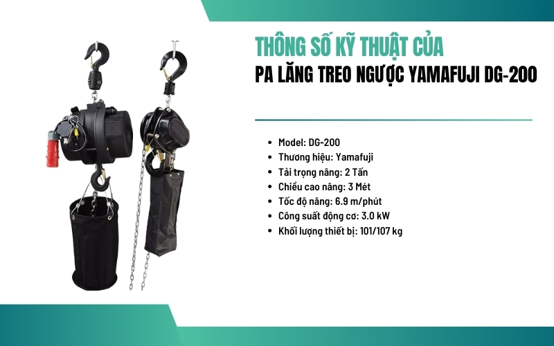 Thông số kỹ thuật của pa lăng treo ngược Yamafuji DG-200