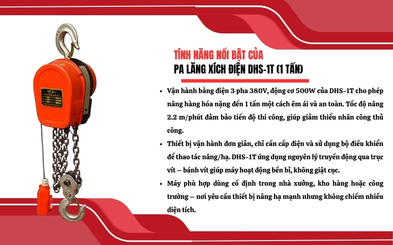 Tính năng của pa lăng xích điện DHS-1T