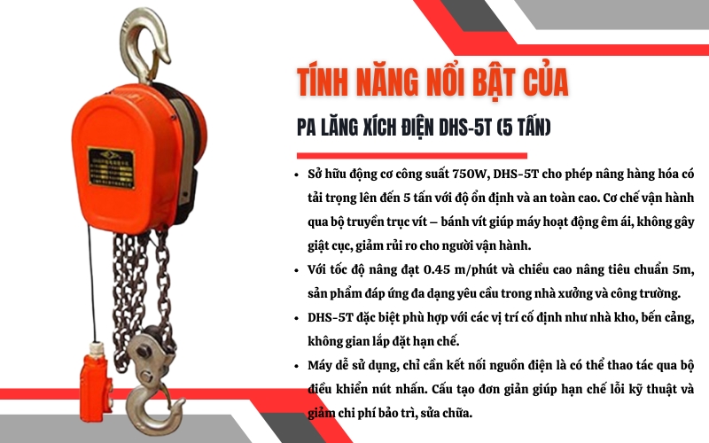 Tính năng nổi bật của pa lăng xích điện DHS-5T