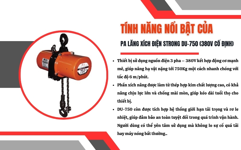 Tính năng nổi bật của pa lăng xích điện STRONG DU-750