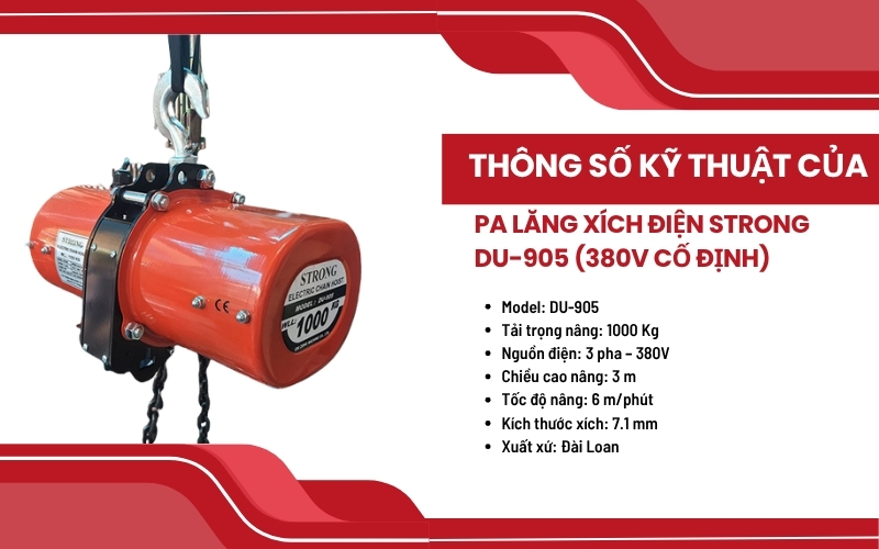 Thông số kỹ thuật của pa lăng xích điện STRONG DU-905