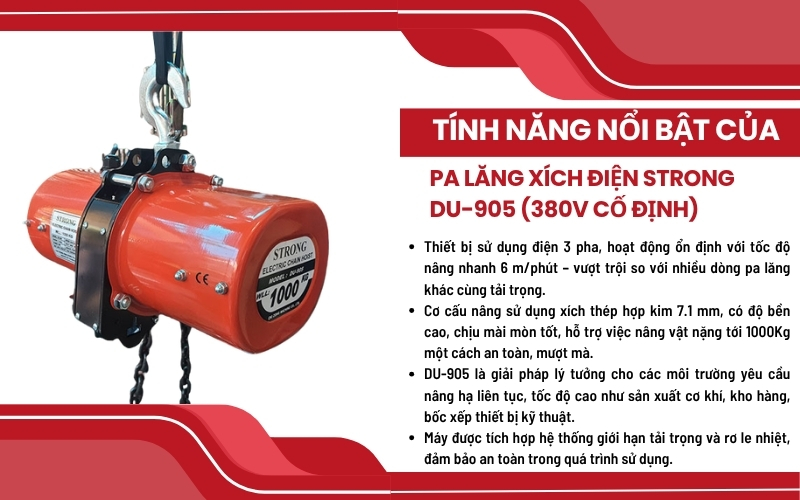 Tính năng nổi bật của pa lăng xích điện STRONG DU-905