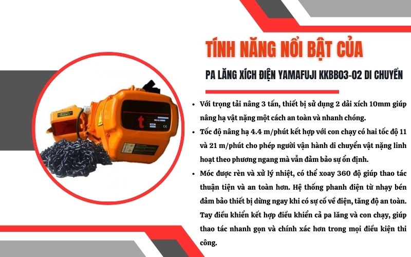 Tính năng nổi bật của Pa lăng xích điện Yamafuji KKBB03-02 di chuyển
