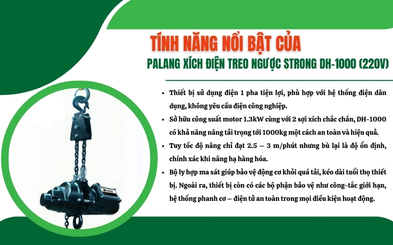 Tính năng nổi bật của palang xích điện treo ngược Strong DH-1000