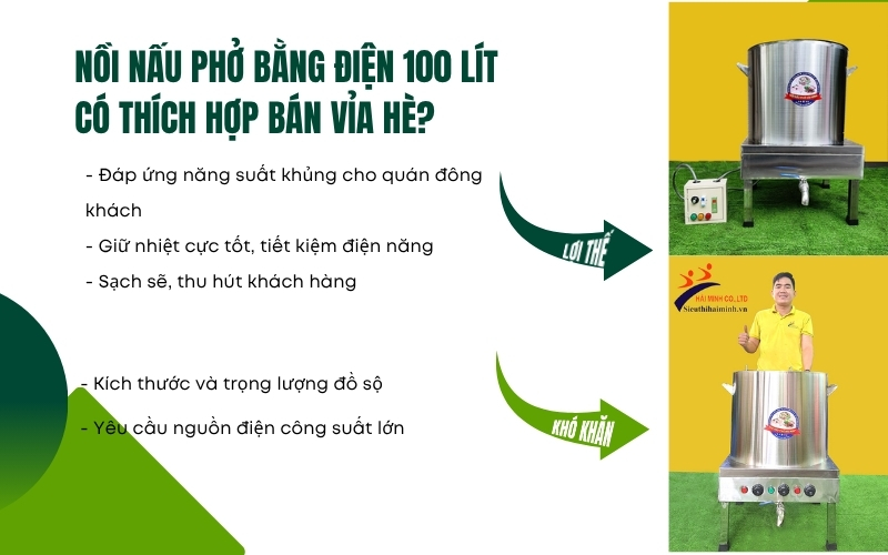 Nồi nấu phở bằng điện 100 lít có thích hợp bán vỉa hè?