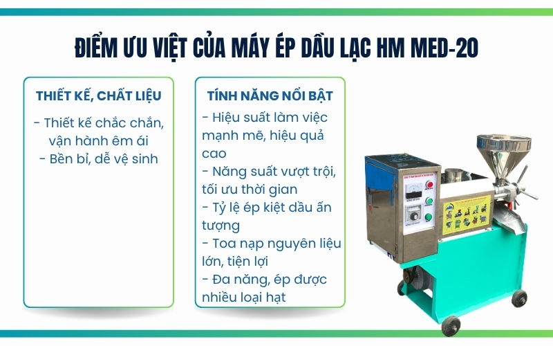 Điểm ưu việt của Máy ép dầu lạc HM MED-20