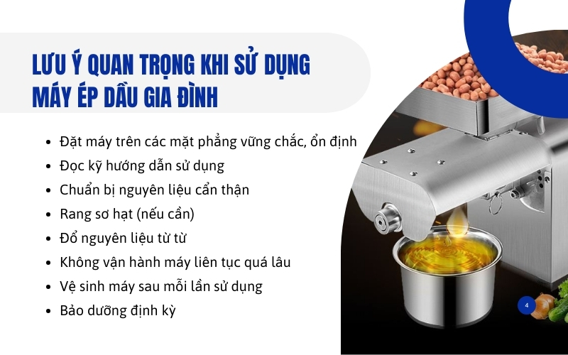 Lưu ý quan trọng khi sử dụng máy ép dầu gia đình