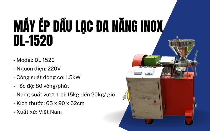 Máy ép dầu lạc đa năng inox DL-1520