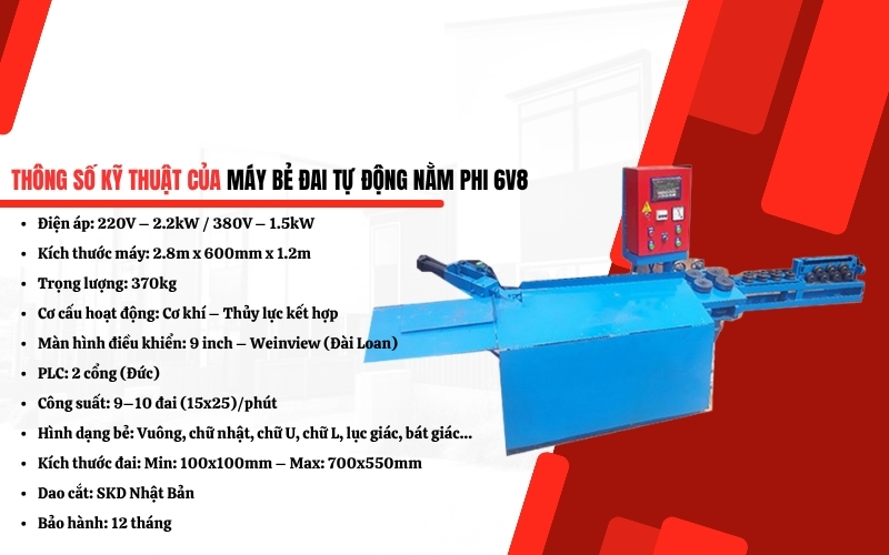 Thông số kỹ thuật của máy bẻ đai tự động nằm phi 6V8