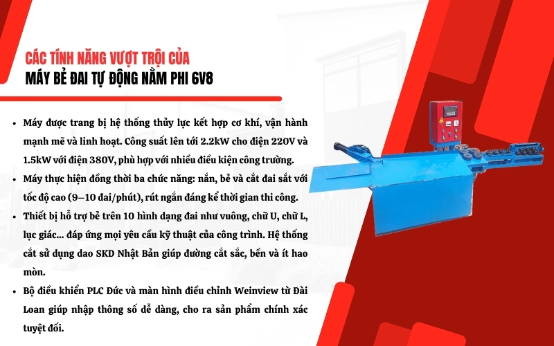 Tính năng nổi bật của máy bẻ đai tự động nằm phi 6V8